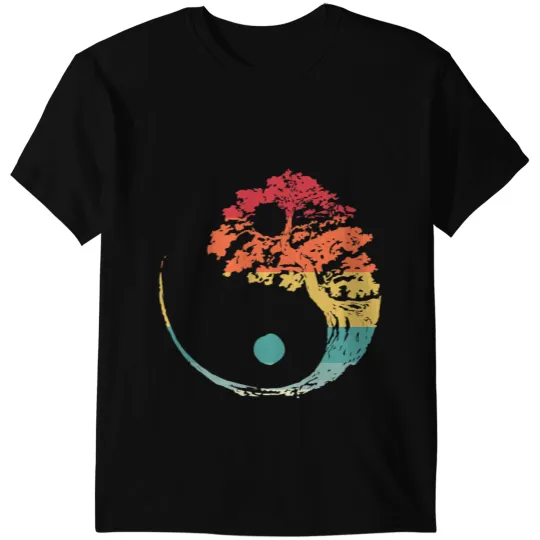 Sunset Yin Yang Bonsai Tree Japannese Zen Buddhism T-Shirts