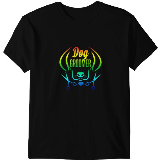Cute Dog Groomer Rainbow Women Dog Grooming T-Shirts