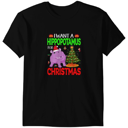 Hippo Gift I Want A Hippopotamus For Christmas Lights Hippo xmass Pajama 71 T-Shirts