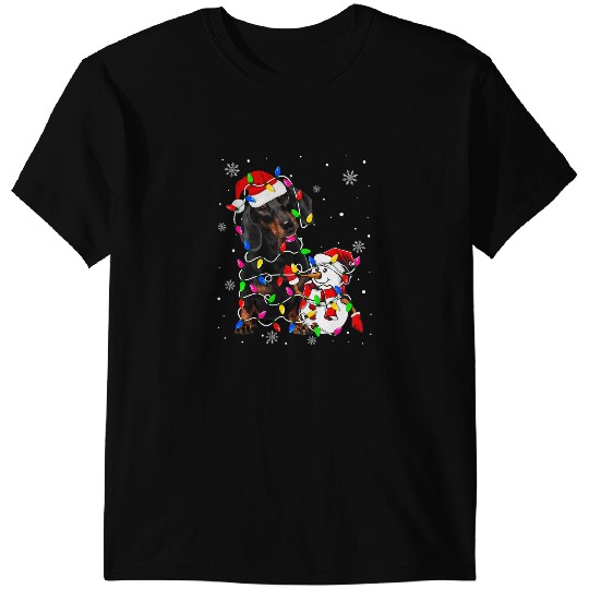 Wiener Cute Dachshund Santa Hat Christmas Light xmass 169 Dachshund Doxie T-Shirts