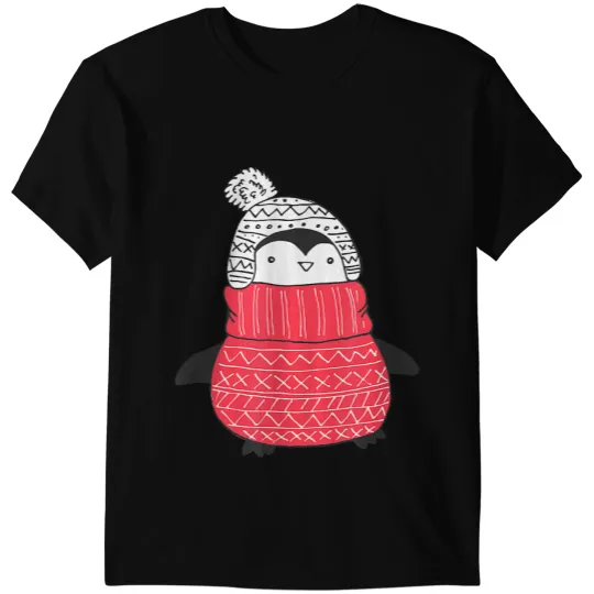 KV9 Turtle Penguin Christmas Baby Penguin Red Turtleneck Sweater Winter T-Shirts