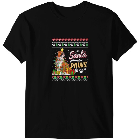 Dog English Bulldog Funny Santa Paw English Bulldog dog Christmas Light 142 T-Shirts
