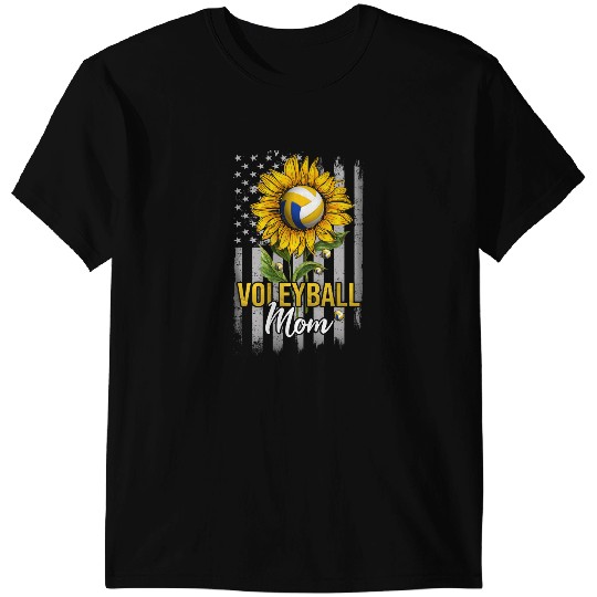 Volleyball Gift Sport Lover Mom Sunflower Flag American T-Shirts