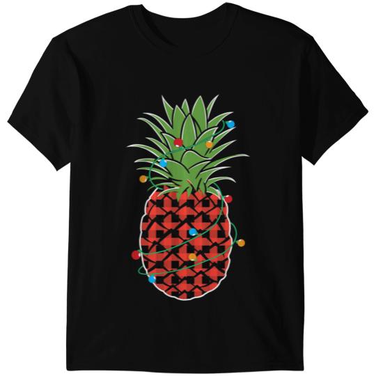 pineapples Christmas Tree Lights Red Plaid Mele Kalikimaka T-Shirts