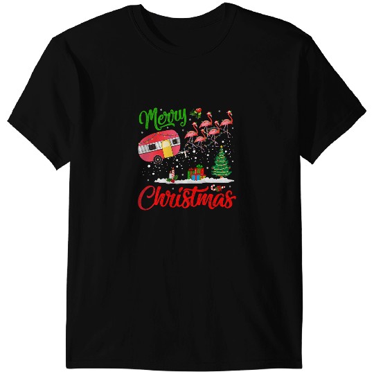 Pink Flamingo Merry xmass Pink Flamingo Funny Camping Camper Christmas 24 Flamingos T-Shirts