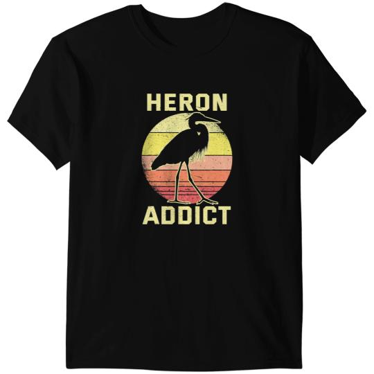 Retro Birding Heron Addict Blue Heron T-Shirts