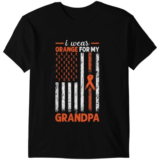 Leukemia Survivor I Wear Orange For My Grandpa Leukemia Cancer Usa Flag T-Shirts
