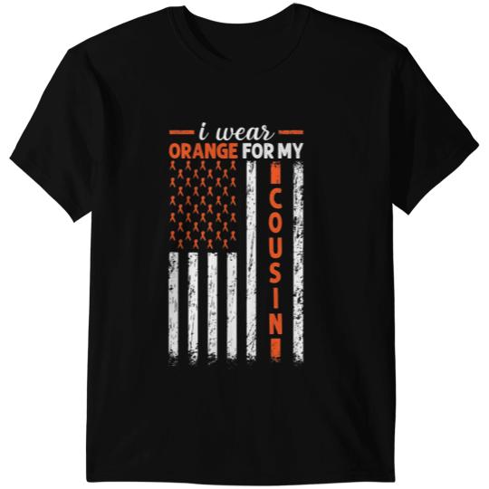 Leukemia Survivor I Wear Orange For My Cousin Leukemia Cancer Usa Flag T-Shirts