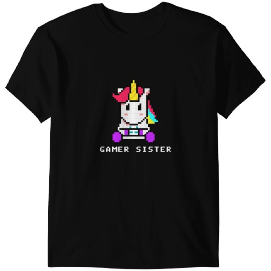 Unicorns Gamer Sister Gaming Unicorns Cute Video Game 8 Bit Pixelated T-Shirts