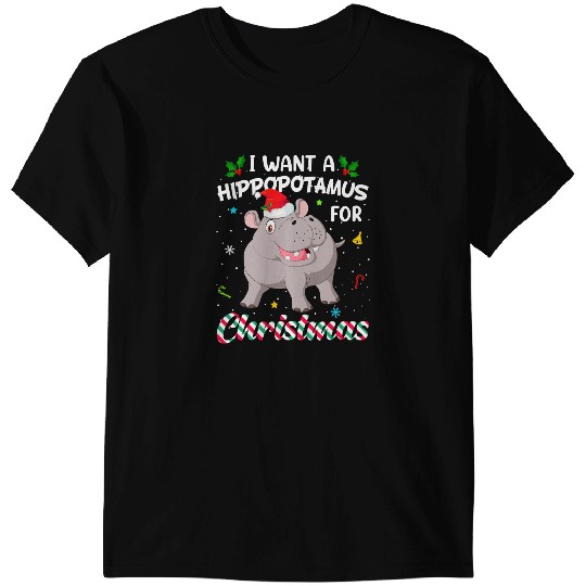 Hippo Gift I Want A Hippopotamus For Christmas Lights Hippo xmass Pajama 139 T-Shirts