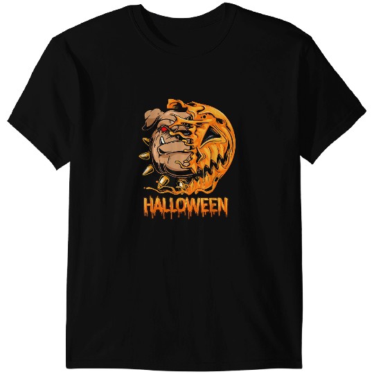 Dog English Bulldog Pumpkin Skeletons Scary Spooky Season 122 T-Shirts