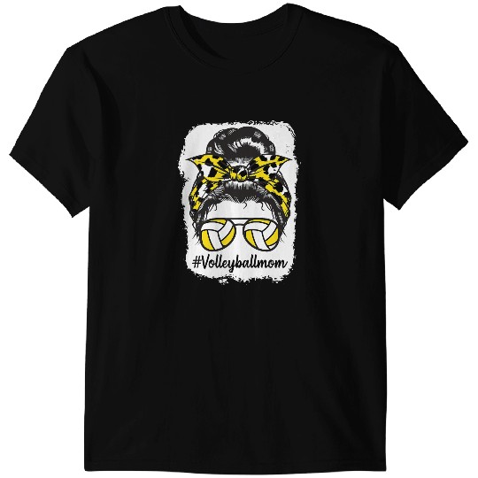 Volleyball Gift Sport Lover Womens Bleached Volleyball Mom Messy Bun Yellow Leopard Print 180 T-Shirts