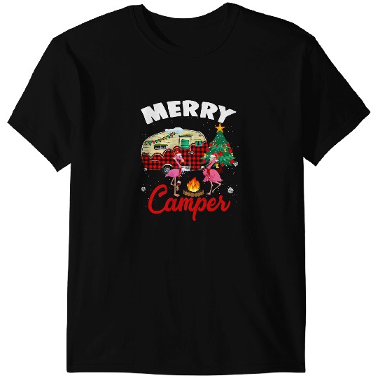 Pink Flamingo christmas tree xmass Family Holiday party Camper 307 Flamingos T-Shirts