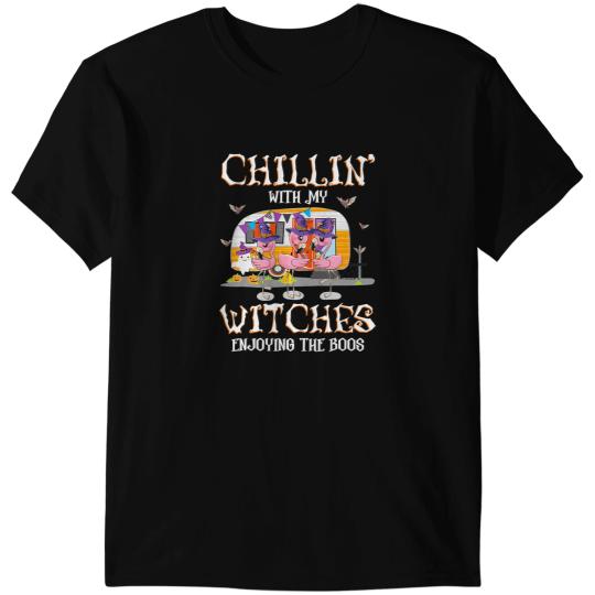 Pink Flamingo Chillin With My Witches Enjoy The Boos Flamingo Camping 23 Flamingos T-Shirts