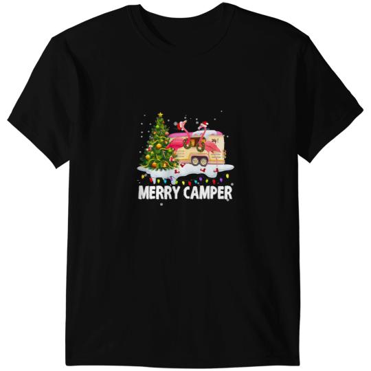 Pink Flamingo Merry Camper Funny Camping Flamingo Christmas Tree Pajamas 493 Flamingos T-Shirts