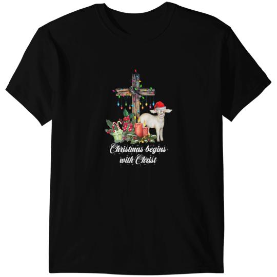 Sheep Lamb Christian Christmas Begins With Christ Christian Jesus Ewe Sheeps T-Shirts