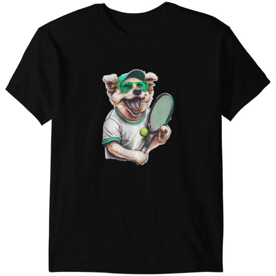 Tennis Gift vintages Retro Dog Playing Tennis Tennis Racquet Puppy Love T-Shirts