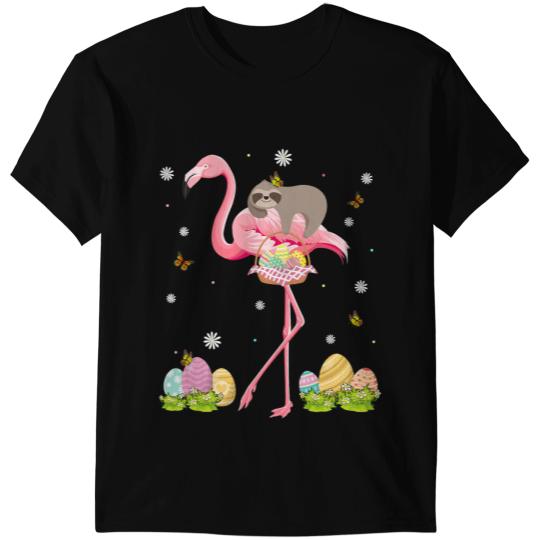 Sloth Gift Riding Flamigo Easter Day Egg Lover Funny Gift Boy Kid T-Shirts