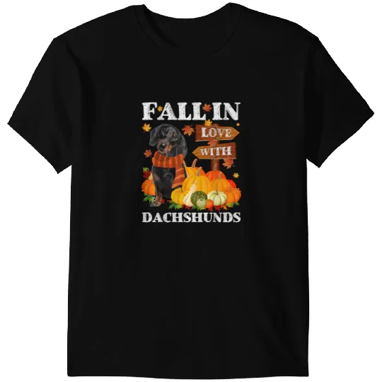 Wiener Fall In Love With Dachshunds On Pumkin Halloween 149 Dachshund Doxie T-Shirts