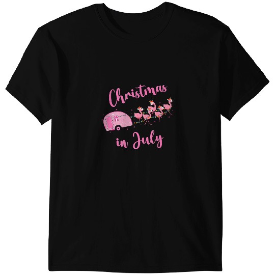 Pink Flamingo Funny Flamingo Pink Retro Camping Car Christmas In July Flamingos T-Shirts