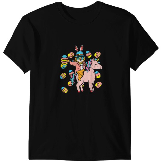 Unicorns Cat Bunny Ears Eggs Riding Unicorns Easter Day Kids Girls T-Shirts