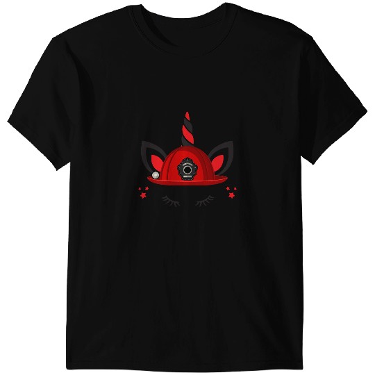 Unicorns Firefighter Unicorns Face With Red Fireman Helmet Valentines 29 T-Shirts