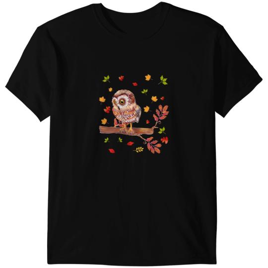 Cute Owl Th Fall Leaves Owl Lover Thanksgiving Costume Autumn Gift T-Shirts