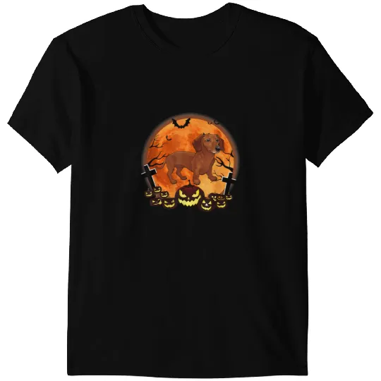 Wiener Dachshunds Dog Lovers Scary Halloween Pumpkin Dog 96 Dachshund Doxie T-Shirts