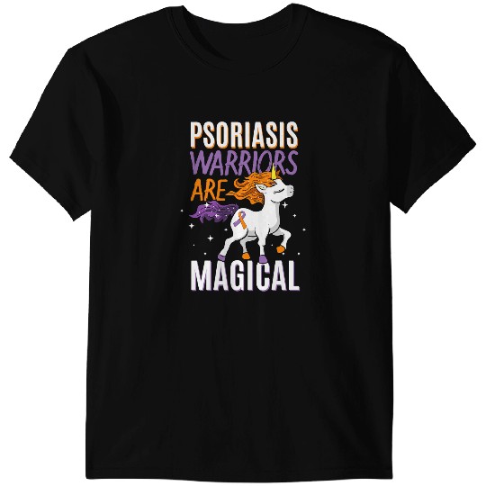 Unicorns Psoriasis Warrior Magical Unicorns Orange And Lavender Ribbon T-Shirts
