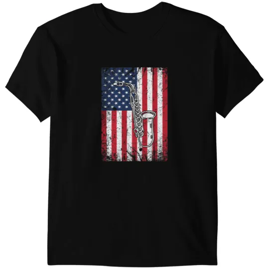 Saxophone Lover American Flag Saxophone 4th of July Patriotic For Men Women T-Shirts
