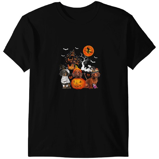 Wiener Three Dachshund Pumpkin Halloween Dog Lover Funny 40 Dachshund Doxie T-Shirts