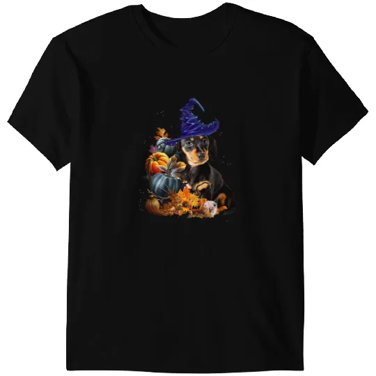 Wiener Witch And Pumpkins Halloween Thanksgiving Day 75 Dachshund Doxie T-Shirts