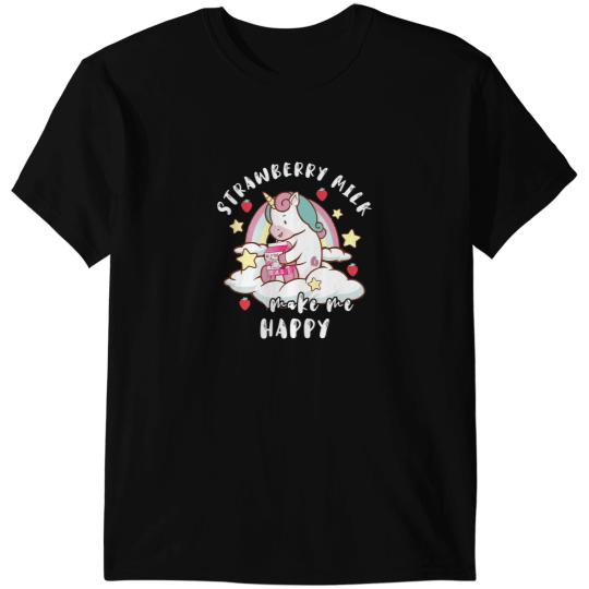 Unicorns Strawberry Milk Make Me Happy Kawaii Japanese Shake T-Shirts