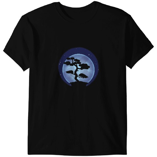 Zen Buddhist Japan Culture Aesthetic Full Moon Bonsai Tree T-Shirts
