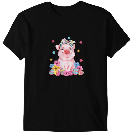 Pig Cute Easter Pig Bunny Eggs Flower Spring 196 Piggy T-Shirts