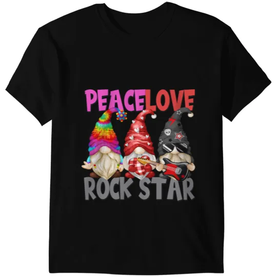 Peace Love Rock Star Graphic For Men Funny Three Gnomes T-Shirts