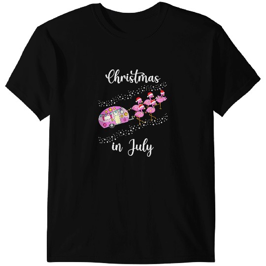 Pink Flamingo Funny Flamingo Pink Retro Camping Car Christmas In July Tee Flamingos T-Shirts