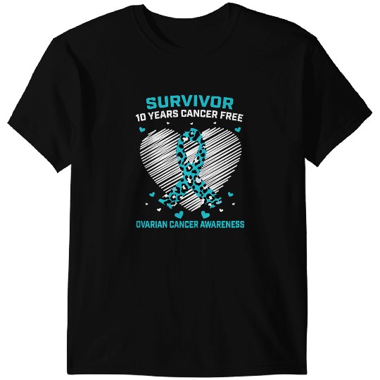 Womens 10 Years Cancer frees Teal Cheetah Ovarian Cancer Survivor T-Shirts