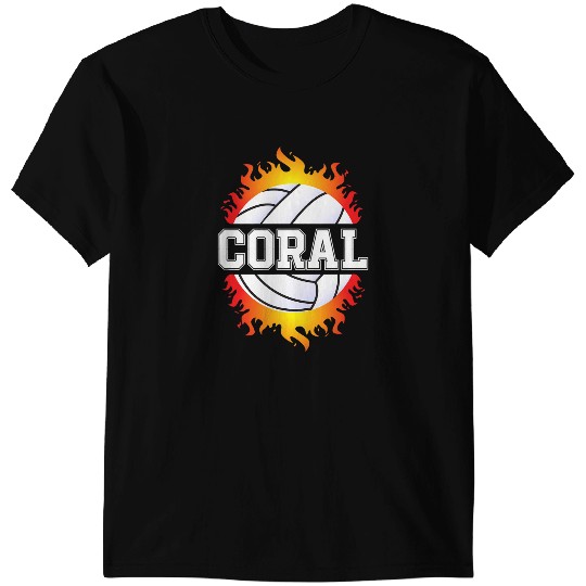 Volleyball Gift Coral Name Volleyball Player Girls Ball and Net Sports Fan T-Shirts
