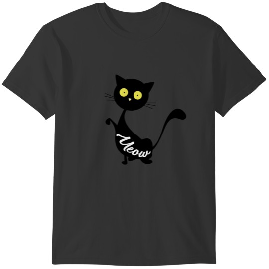 black cat with yellow eyes pussycat cats catlover T-shirt