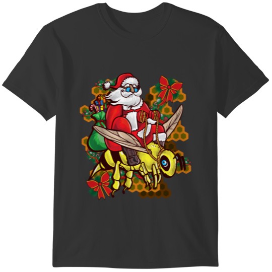 Santa riding a Bee christmas Beekeeper T-shirt