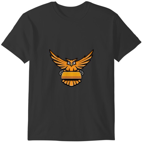 Yellow Owl Spreading Wings Banner Mascot T-shirt