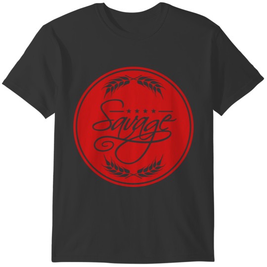 red savage circle round emblem shield lettering de T-shirt