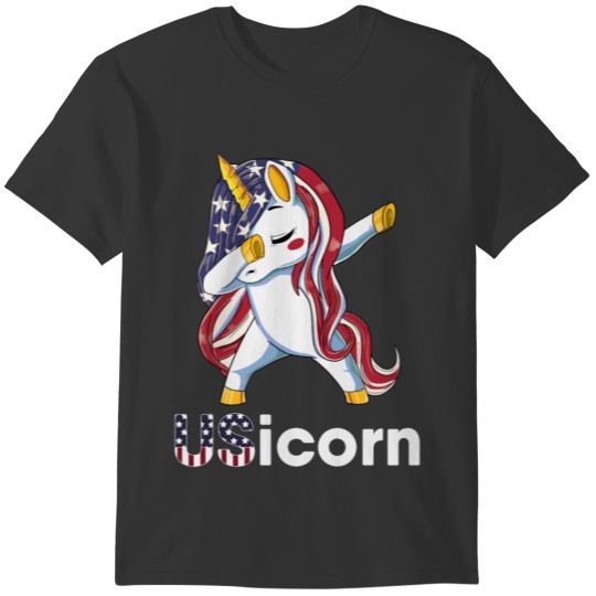 Patriotic Dabbing Unicorn USA Flag 4th of July T-shirt