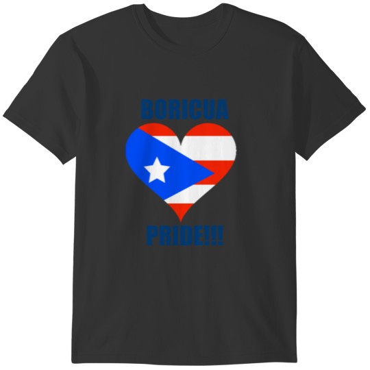 Boricua Pride Heart Flag Dark Blue Lettering T-shirt