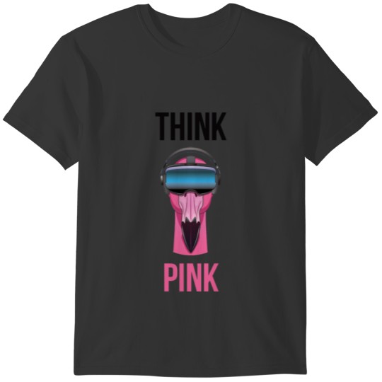 Pink flamingo in headphones T-shirt
