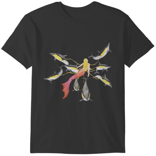 Mermaid with Common Dolphins (orange tail) T-shirt