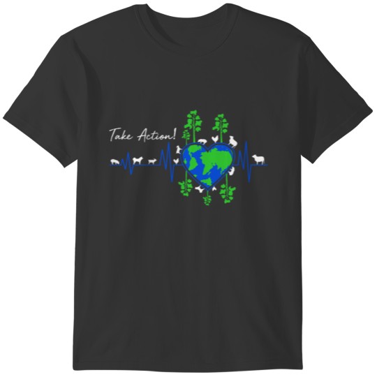 Take Action Heartbeat Earth Planet Love Green T-shirt