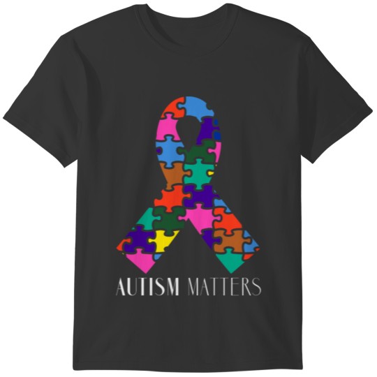 Autism Puzzle Ribbon - White Lettering T-shirt