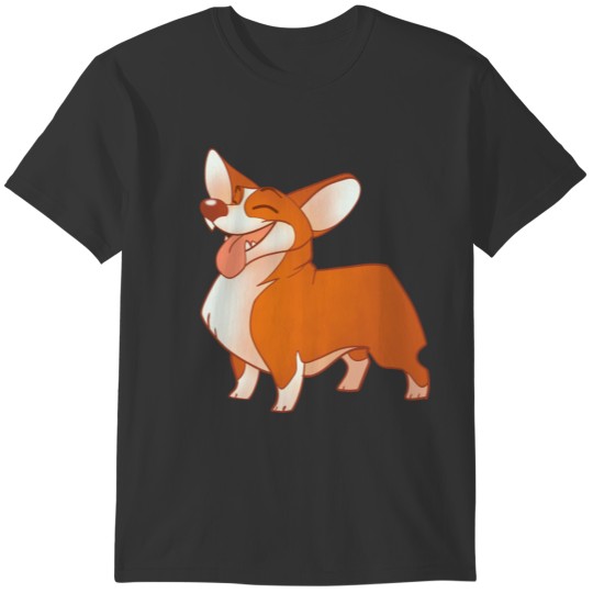 Happy cute funny cheerful little corgi dog cartoon T-shirt